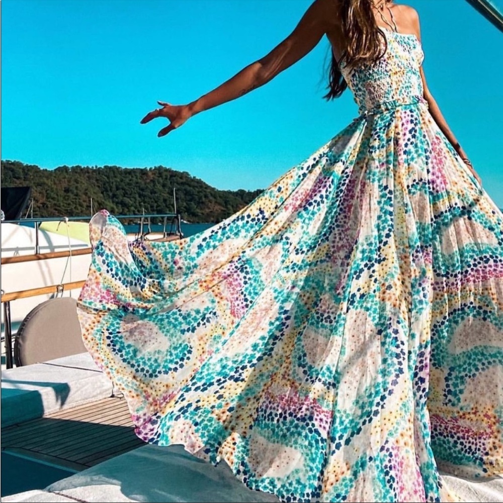 Rococo Sand Okimi multicolor halter maxi dress Size Small NWT